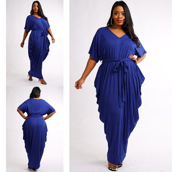 Dresses & Skirts - Royal blue Draped maxi dress with front tie